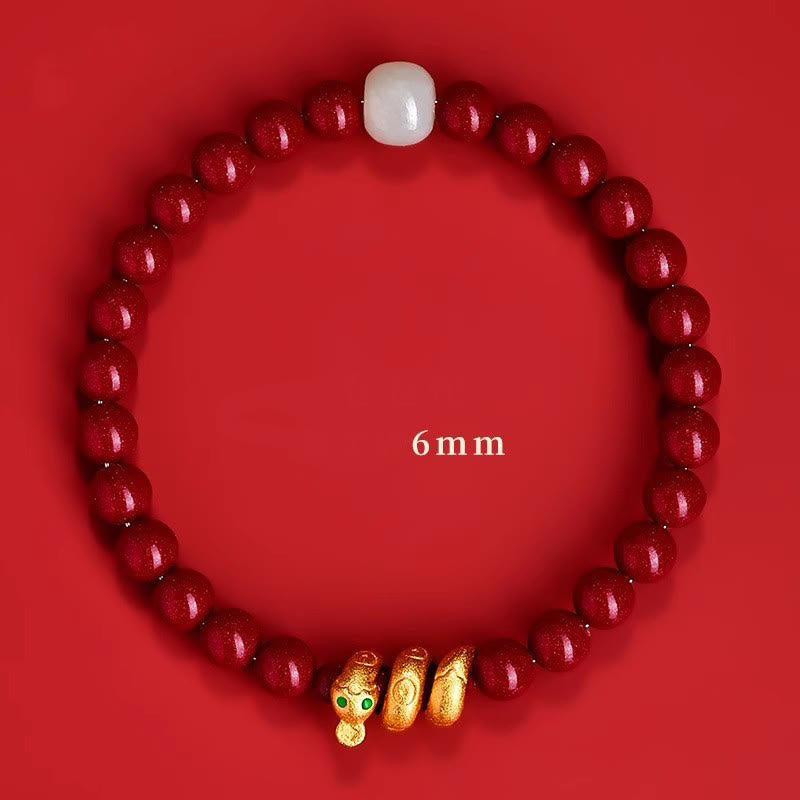 8mm Cinnabar Hetian Jade Snake Year Bracelet for Spiritual Protection