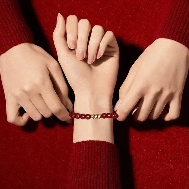 8mm Cinnabar Hetian Jade Snake Year Bracelet for Spiritual Protection