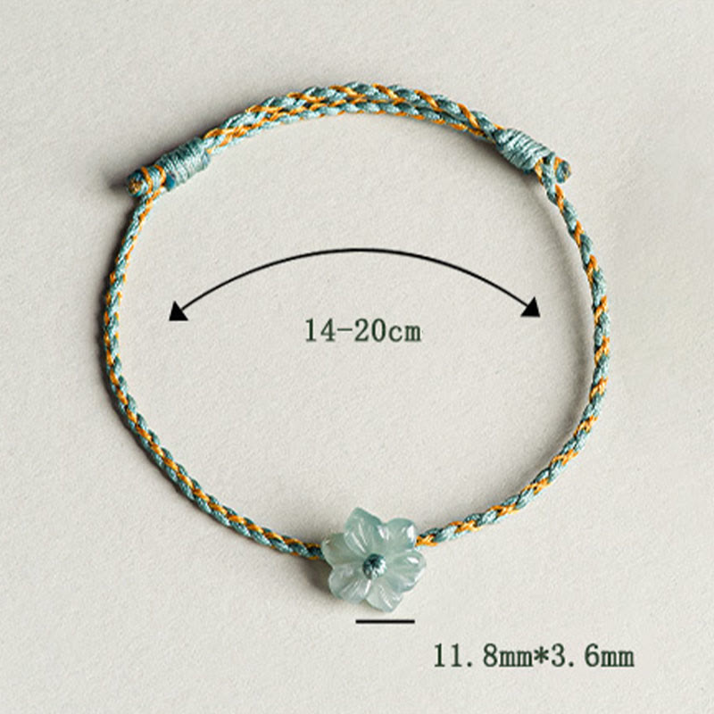 Green Jade Orchid Prosperity Bracelet with Braided String