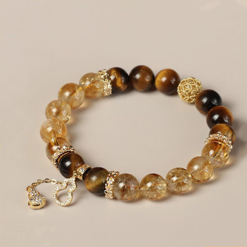 10mm Tiger Eye Citrine Fortune Gourd Strength Bracelet