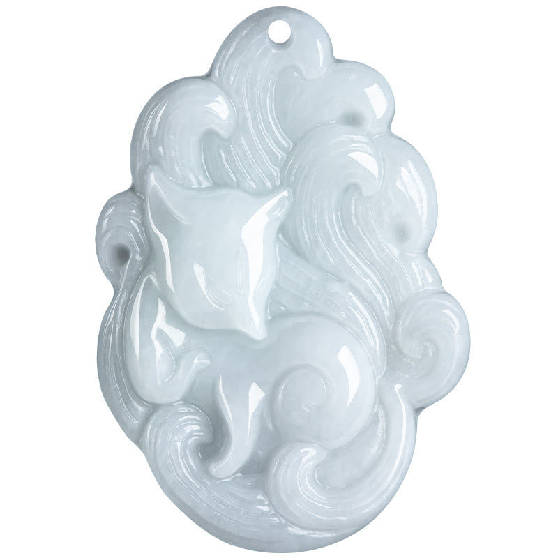 Natural Jade Nine-Tailed Fox Luck Necklace Pendant