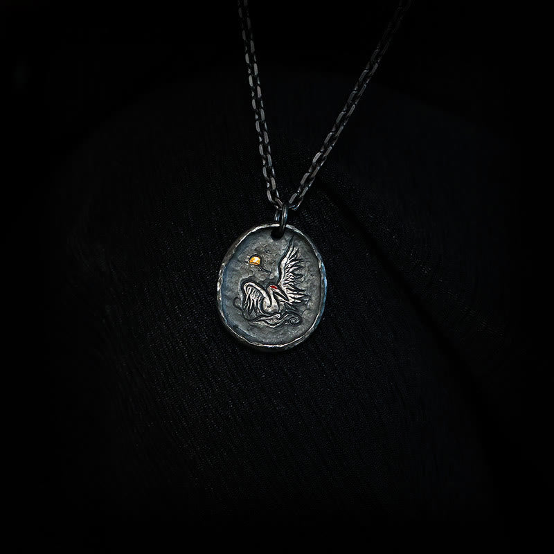 999 Sterling Silver 24k Gold Crane Auspicious Clouds Pendant