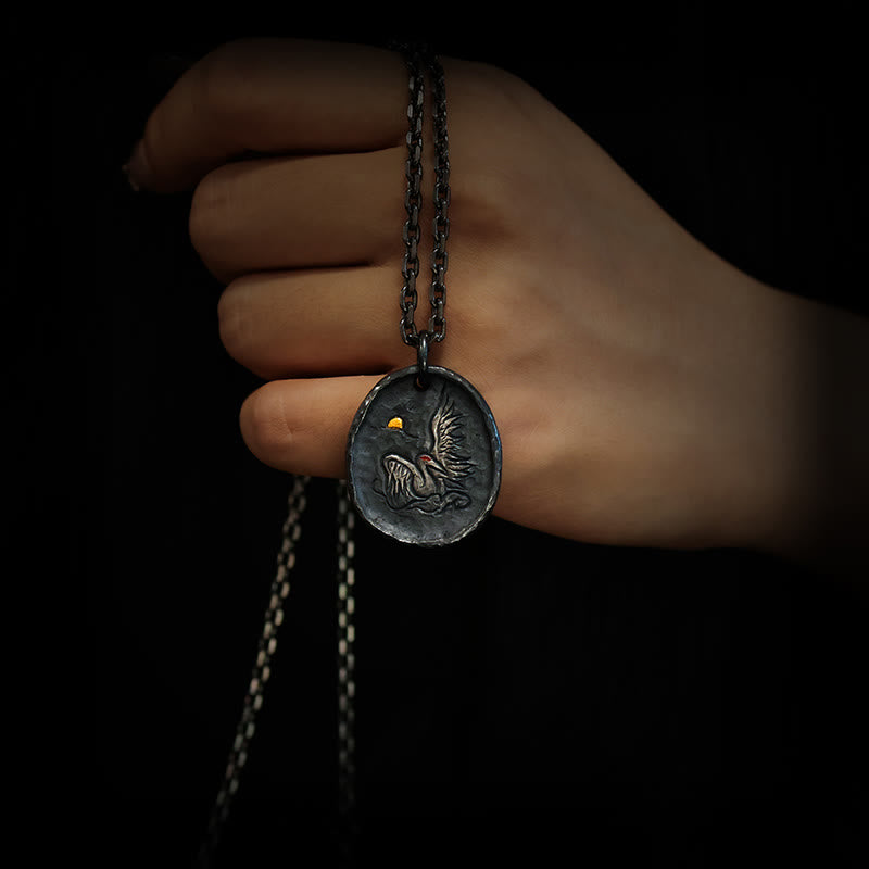 999 Sterling Silver 24k Gold Crane Auspicious Clouds Pendant