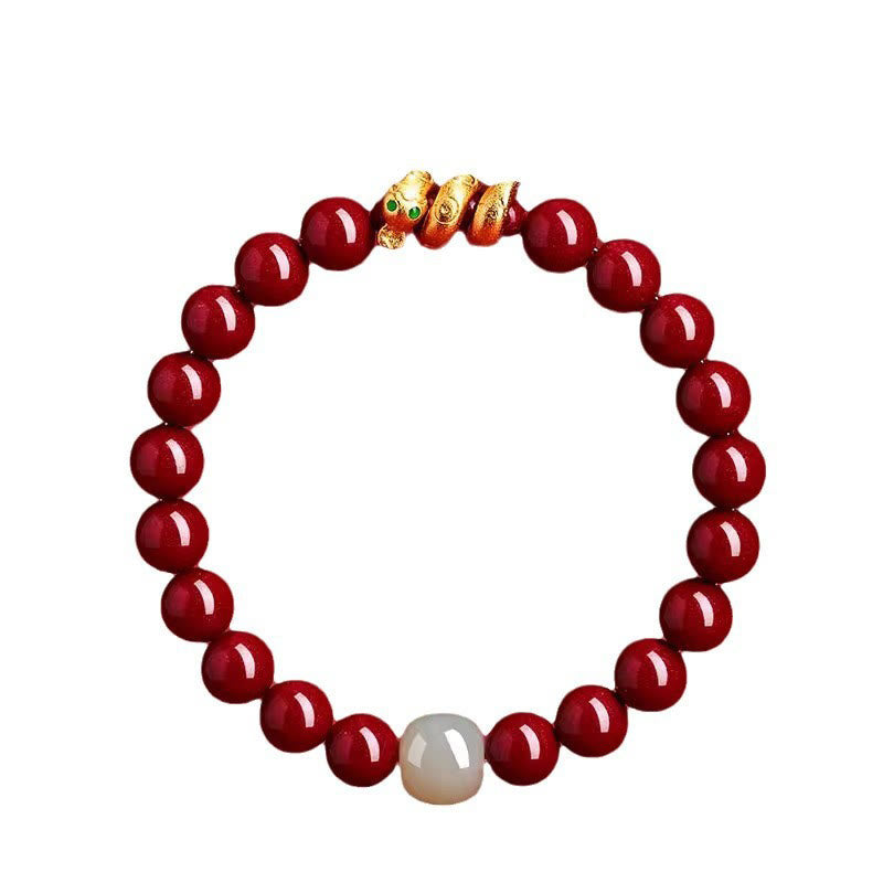 8mm Cinnabar Hetian Jade Snake Year Bracelet for Spiritual Protection