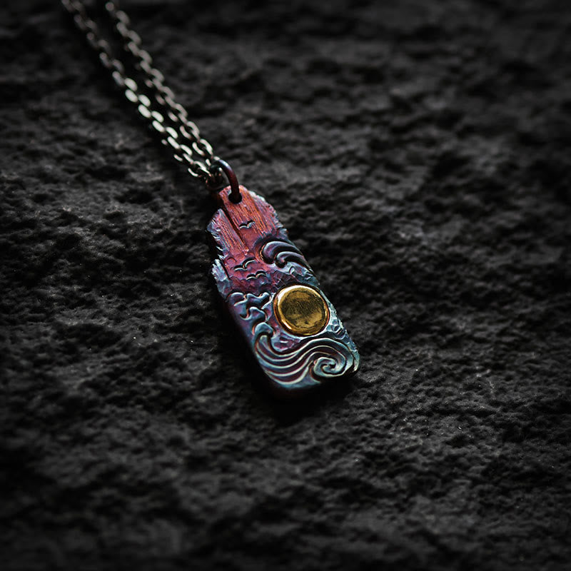 999 Sterling Silver Waves Sun Balance Spiritual Necklace