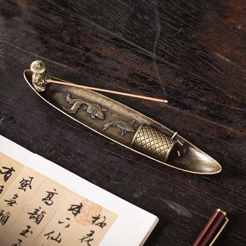 Zinc Alloy Fisherman Koi Fish Incense Burner 21.7cm