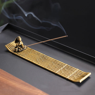 Bamboo Fishing Boat Alloy Incense Burner for Meditation