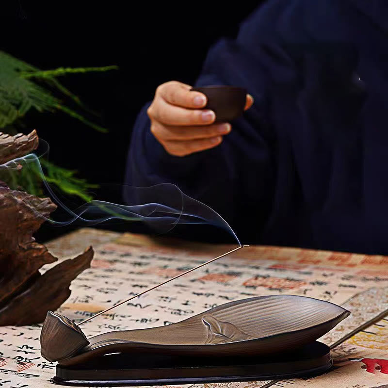 Zen Lotus Pod Brown Ceramic Incense Burner 24cm