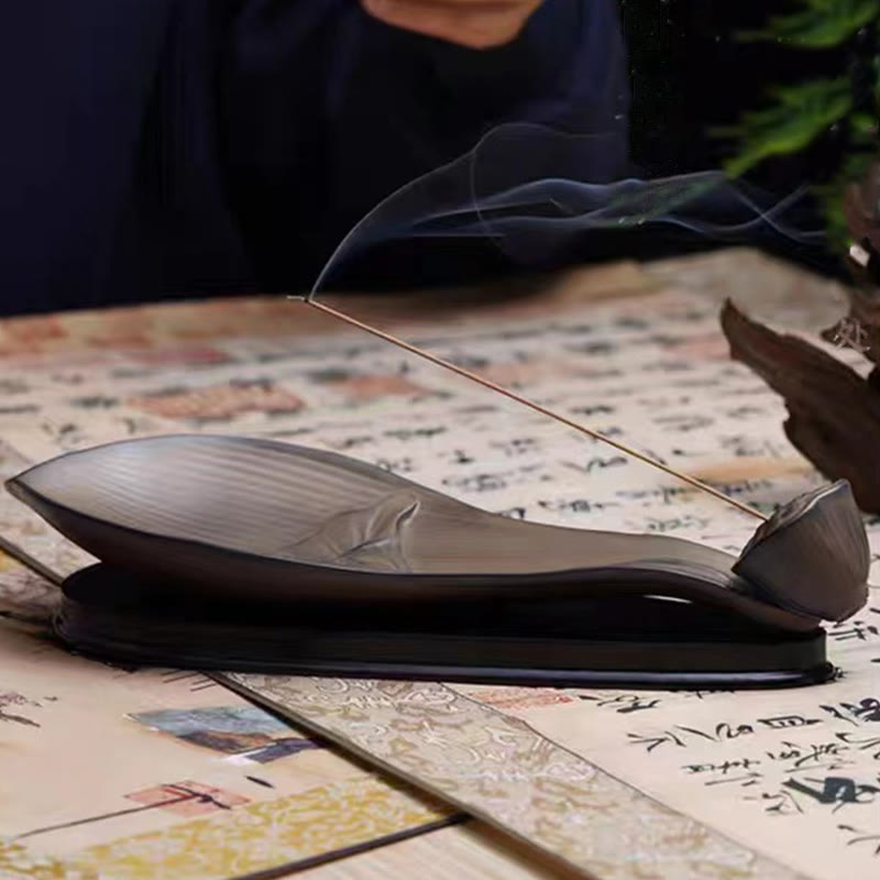 Zen Lotus Pod Brown Ceramic Incense Burner 24cm