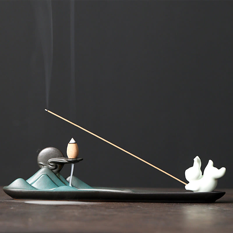 Moon Rabbit Ceramic Incense Burner for Meditation Harmony