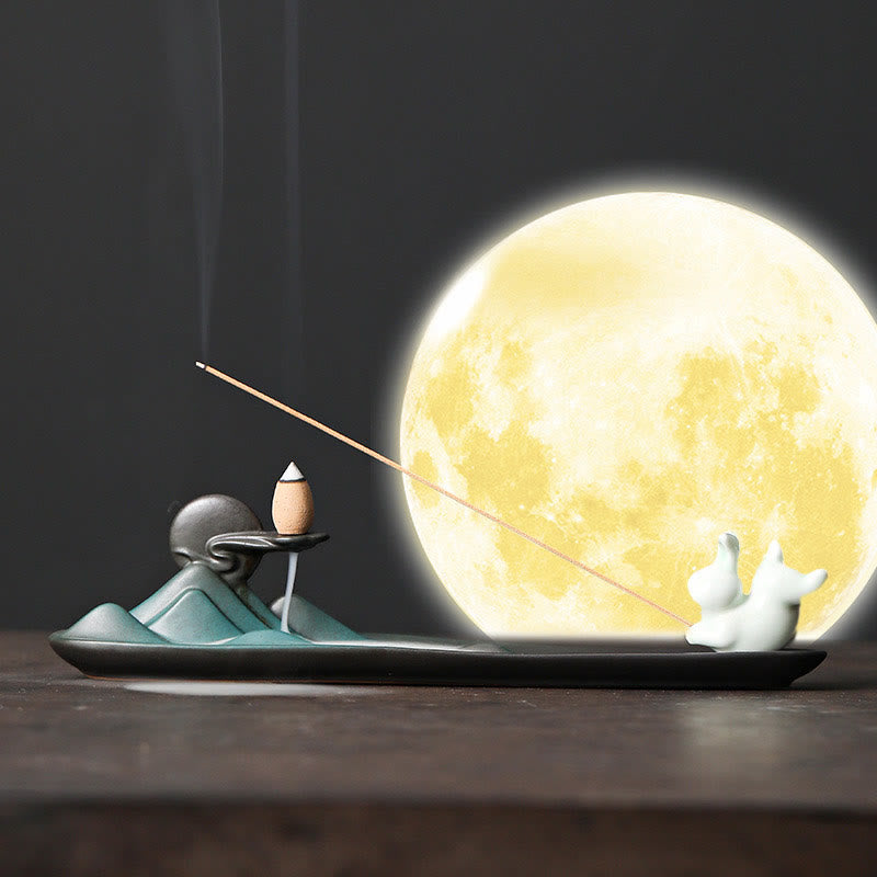Moon Rabbit Ceramic Incense Burner for Meditation Harmony