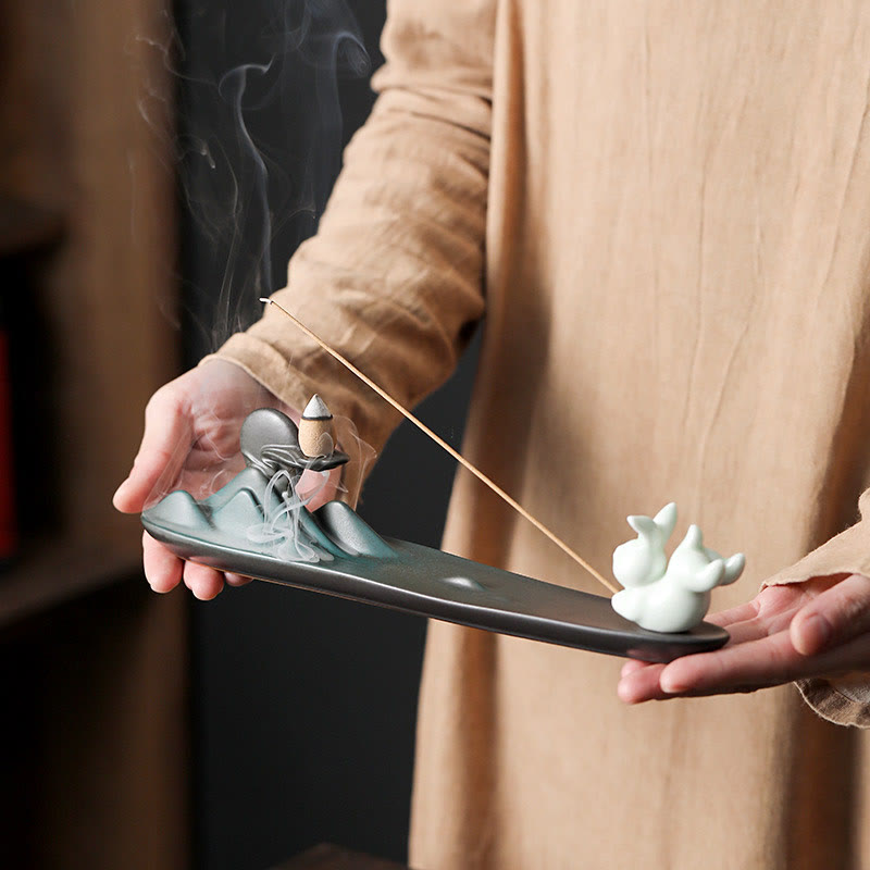 Moon Rabbit Ceramic Incense Burner for Meditation Harmony