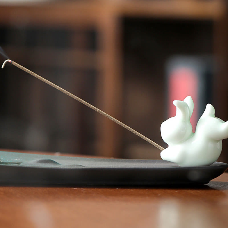Moon Rabbit Ceramic Incense Burner for Meditation Harmony