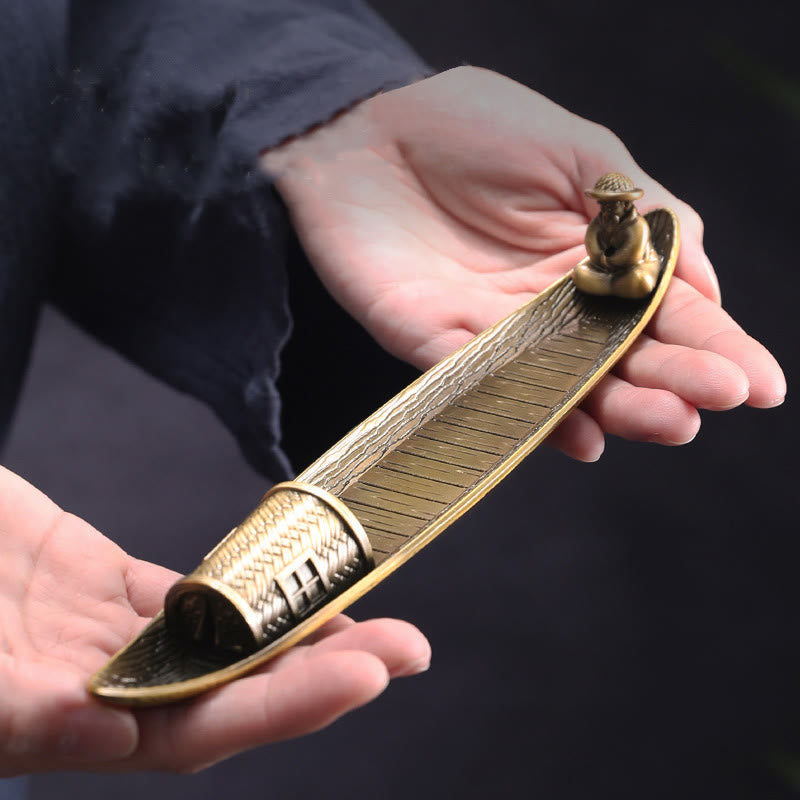 Copper Fisherman Boat Incense Burner for Meditation and Balance