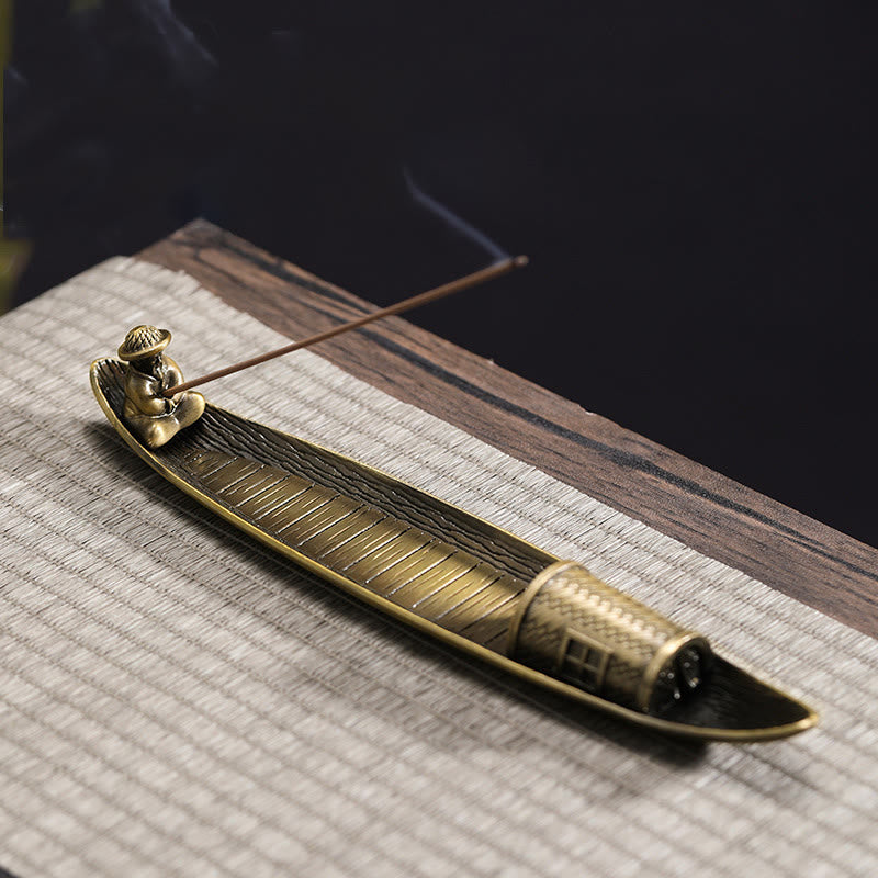 Copper Fisherman Boat Incense Burner for Meditation and Balance