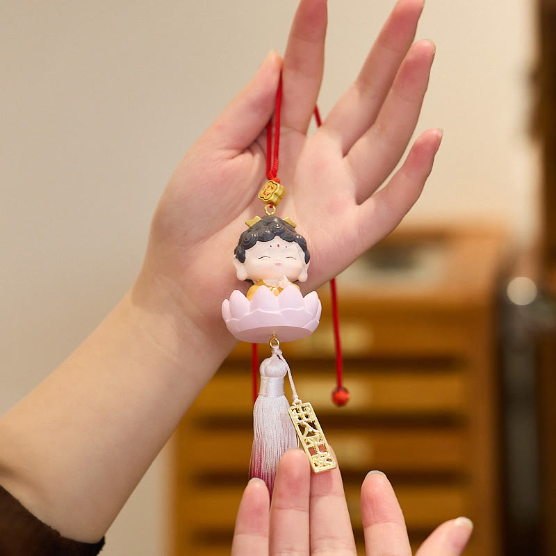 Lotus Avalokitesvara Buddha Fu Car Hanging 34cm