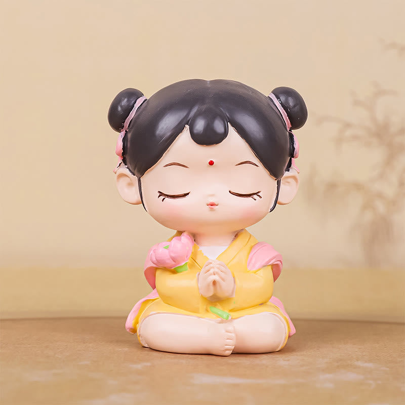 Meditation Avalokitesvara Resin Statue with Boy and Girl Figurines