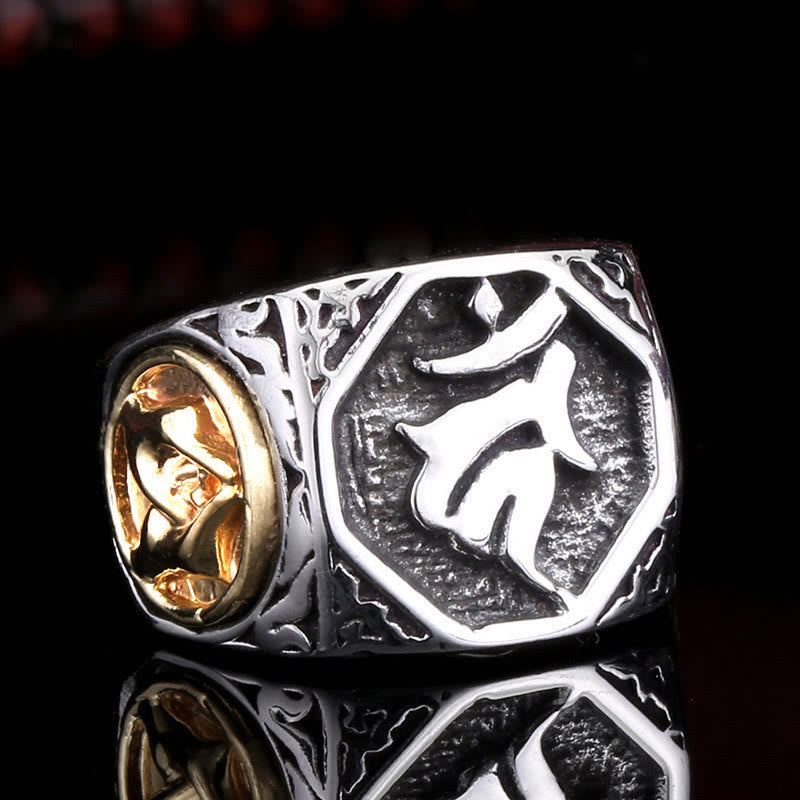 Unisex Titanium Steel Spiritual Balance Ring with Sanskrit Sword Sign