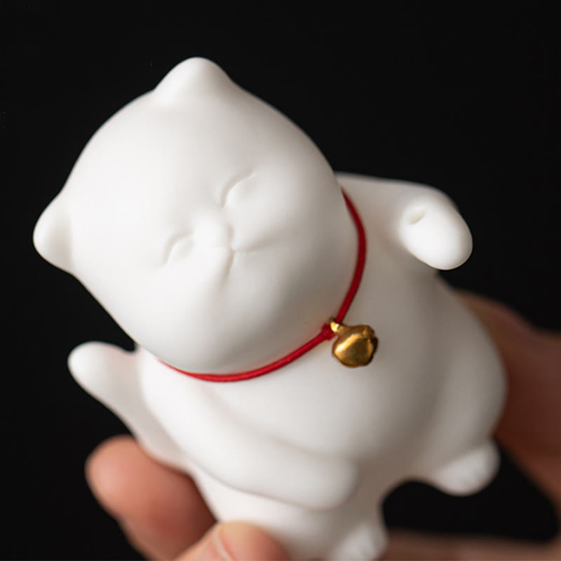 Cat Bell Ceramic Incense Burner with Bamboo Mat for Meditation