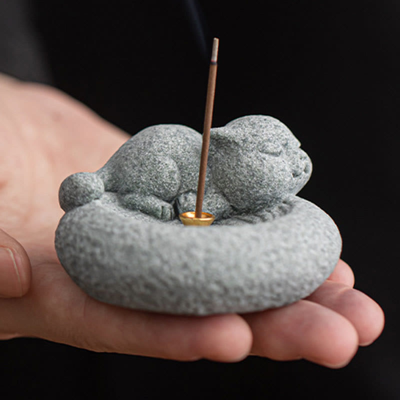 Standing Ceramic Cat Incense Burner 7.6cm for Meditation