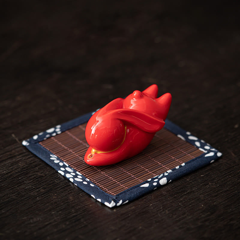 Flying Rabbit Bamboo Mat Ceramic Incense Burner for Prosperity