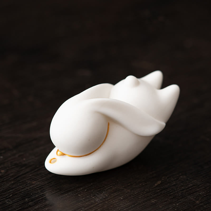 Flying Rabbit Bamboo Mat Ceramic Incense Burner for Prosperity