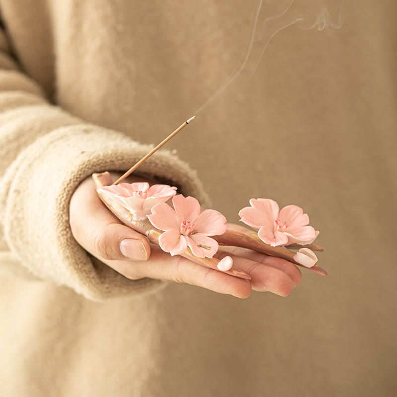Ceramic Plum Blossom Incense Burner 7.6cm for Meditation