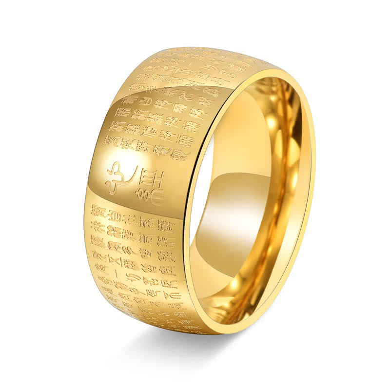 10mm Titanium Steel Heart Sutra Spiritual Ring for Balance