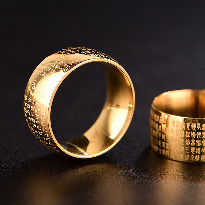 10mm Titanium Steel Heart Sutra Spiritual Ring for Balance