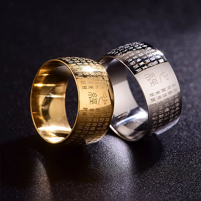 10mm Titanium Steel Heart Sutra Spiritual Ring for Balance