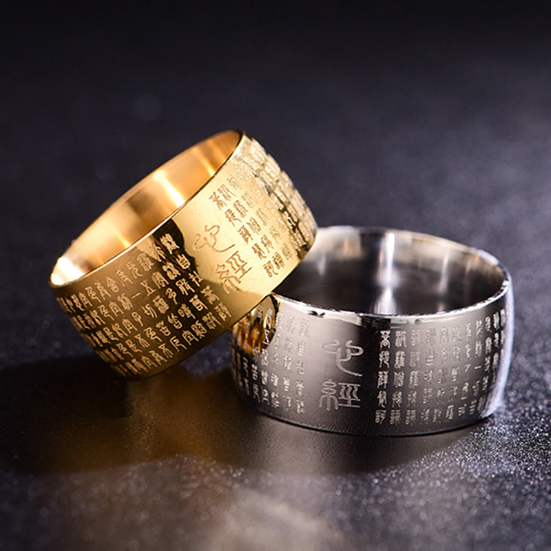 10mm Titanium Steel Heart Sutra Spiritual Ring for Balance