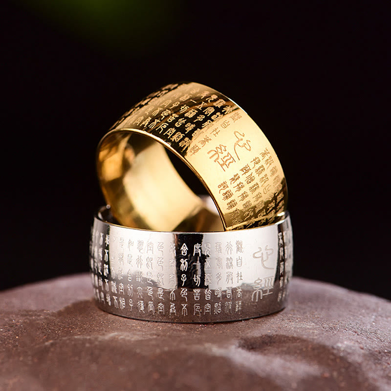10mm Titanium Steel Heart Sutra Spiritual Ring for Balance