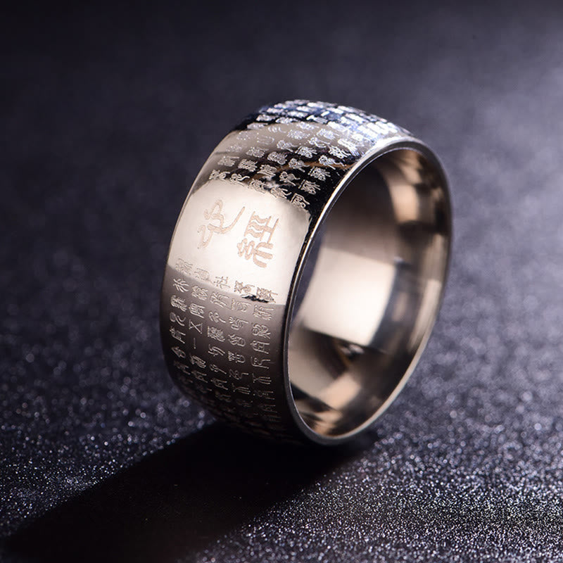 10mm Titanium Steel Heart Sutra Spiritual Ring for Balance
