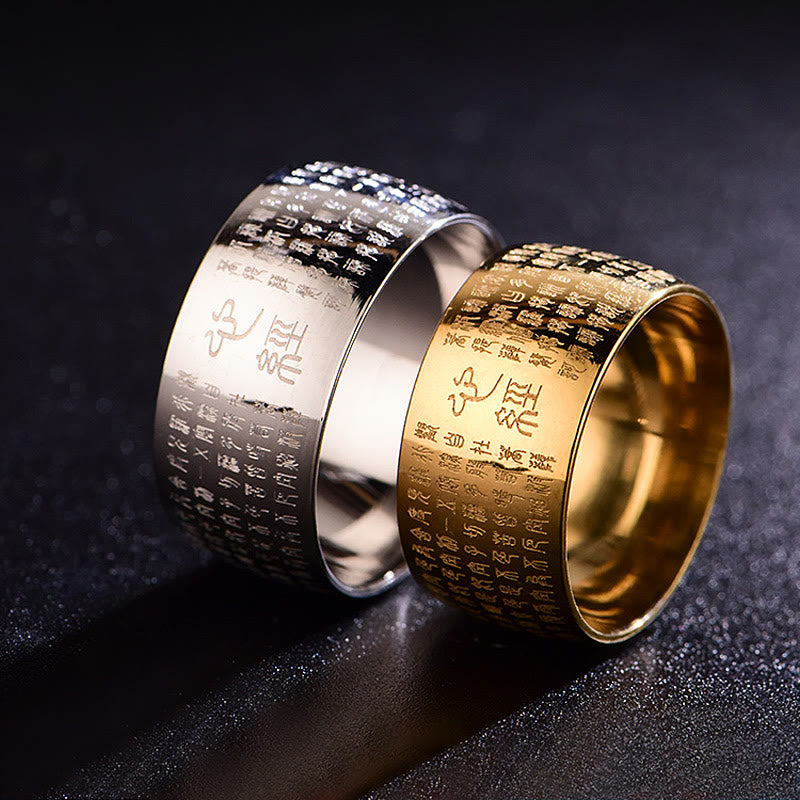 10mm Titanium Steel Heart Sutra Spiritual Ring for Balance