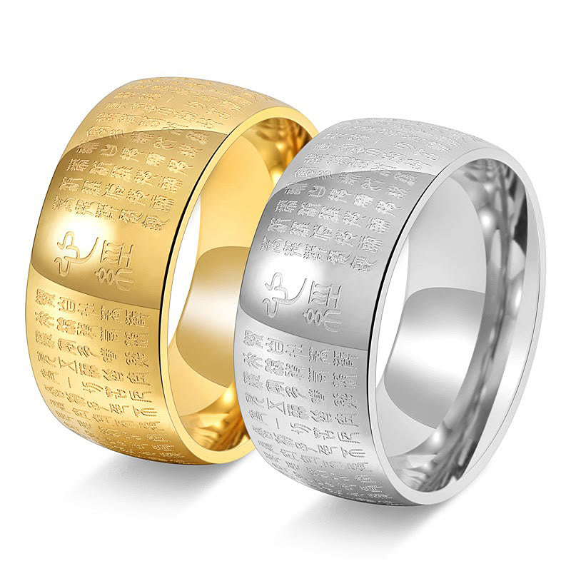 10mm Titanium Steel Heart Sutra Spiritual Ring for Balance