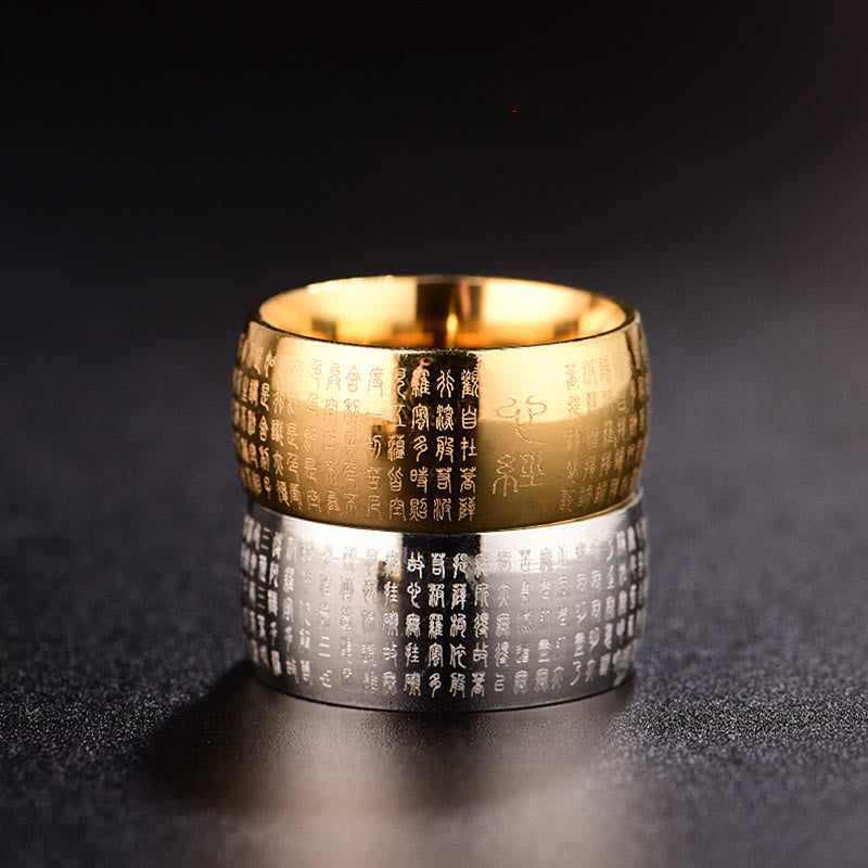 10mm Titanium Steel Heart Sutra Spiritual Ring for Balance