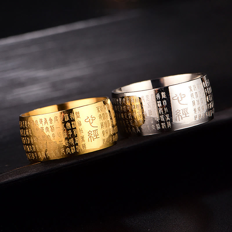 10mm Titanium Steel Heart Sutra Spiritual Ring for Balance