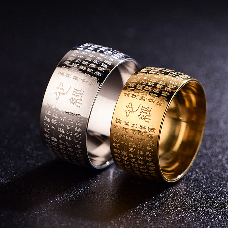 10mm Titanium Steel Heart Sutra Spiritual Ring for Balance