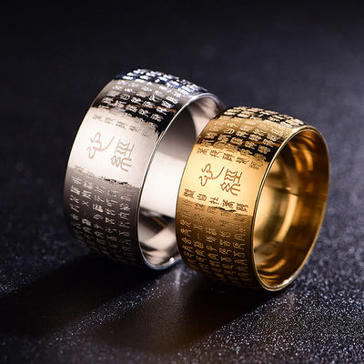 10mm Titanium Steel Heart Sutra Spiritual Ring for Balance