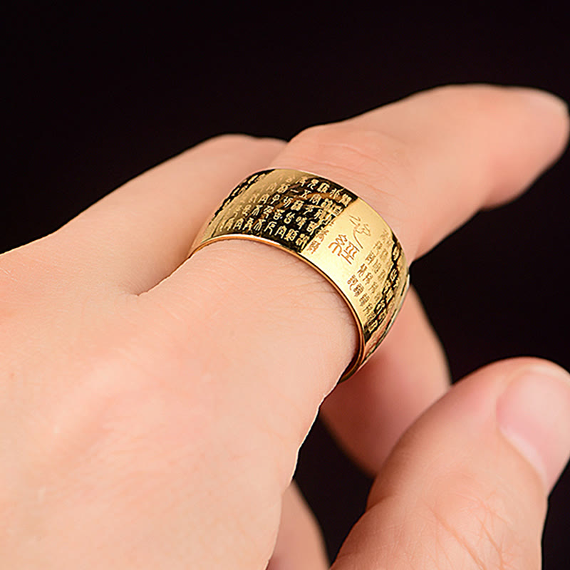 10mm Titanium Steel Heart Sutra Spiritual Ring for Balance