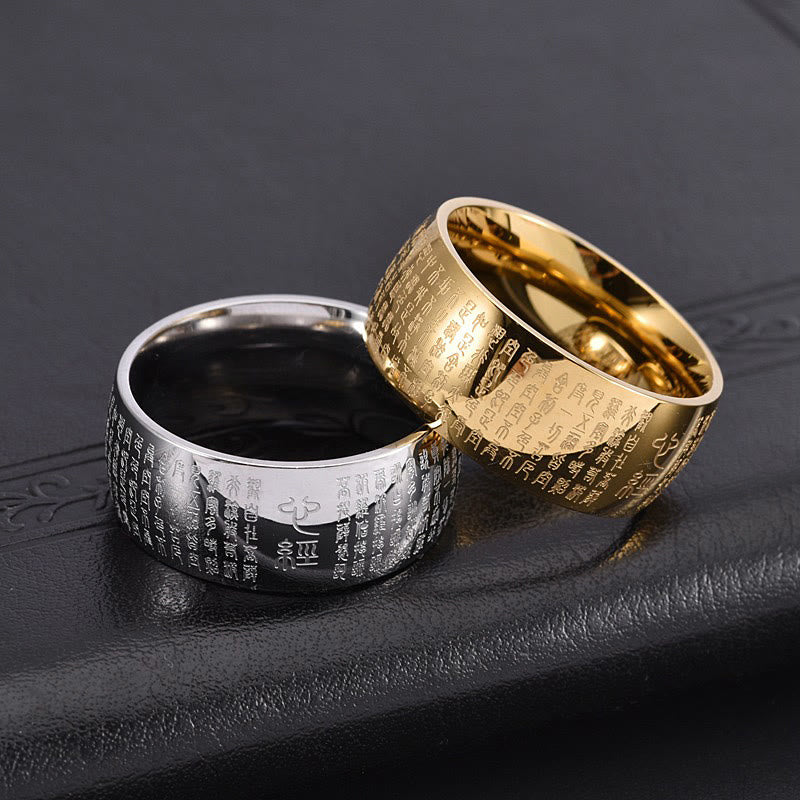 10mm Titanium Steel Heart Sutra Spiritual Ring for Balance