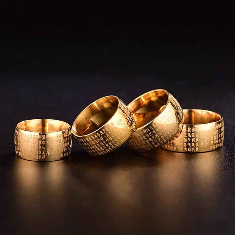 10mm Titanium Steel Heart Sutra Spiritual Ring for Balance