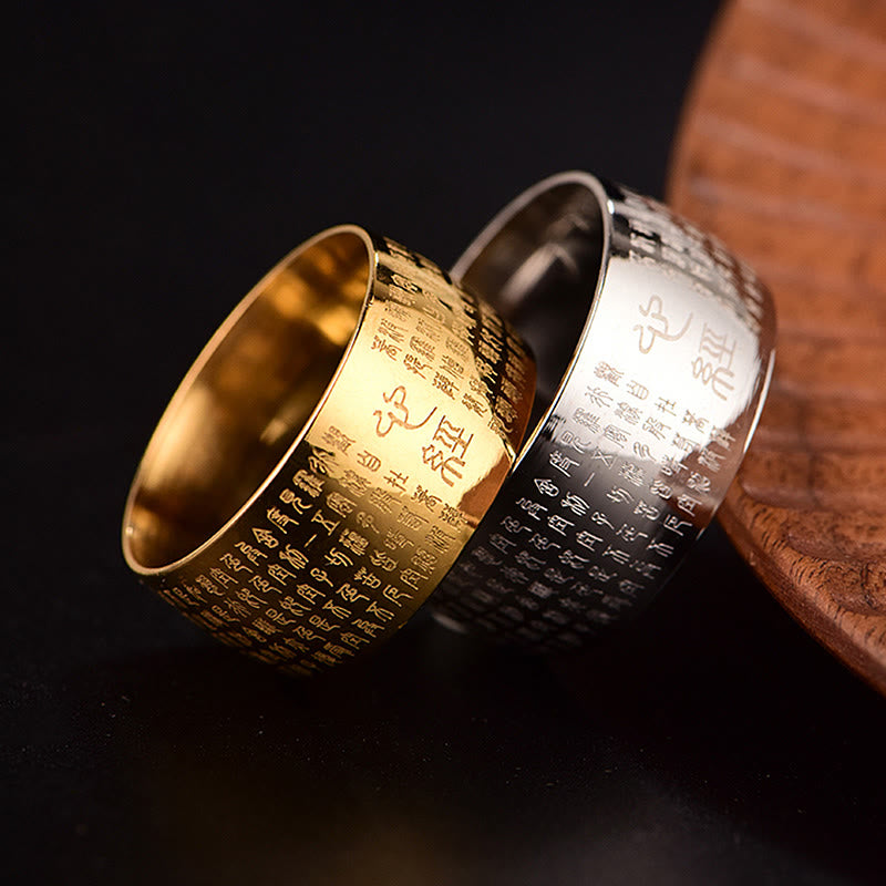 10mm Titanium Steel Heart Sutra Spiritual Ring for Balance