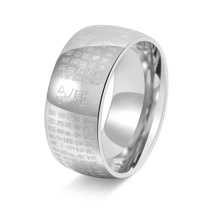 10mm Titanium Steel Heart Sutra Spiritual Ring for Balance