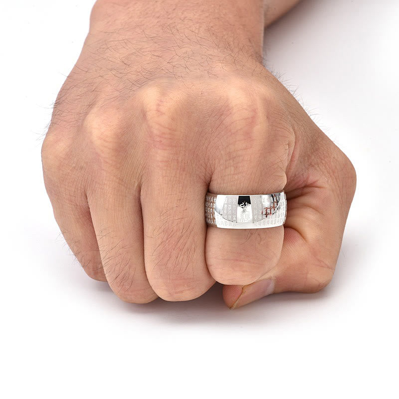 10mm Titanium Steel Heart Sutra Spiritual Ring for Balance