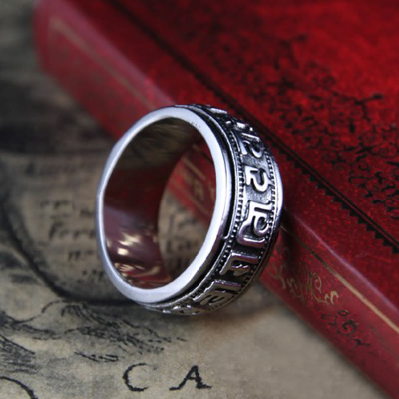 8mm Om Mani Padme Hum Titanium Steel Spinner Ring
