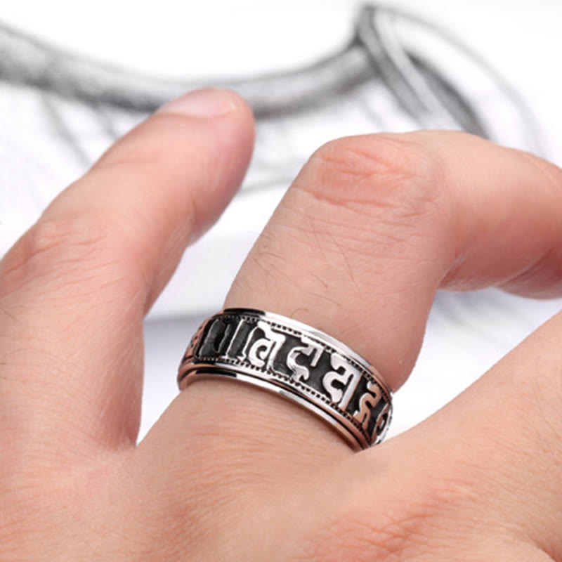 8mm Om Mani Padme Hum Titanium Steel Spinner Ring