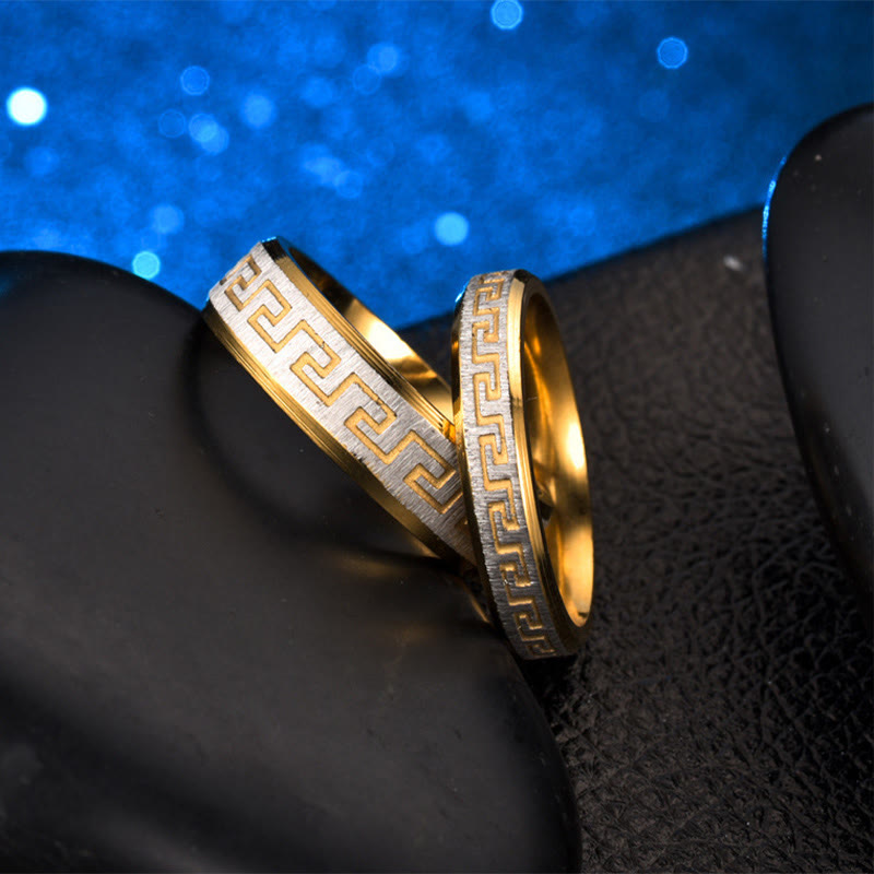 6mm Tibetan Great Wall Pattern Titanium Steel Balance Ring