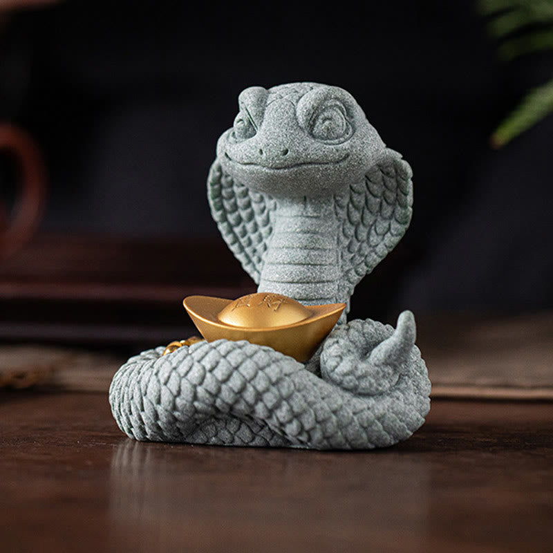 Gold Ingot Snake Chinese Zodiac Home Decoration 10x8.7cm