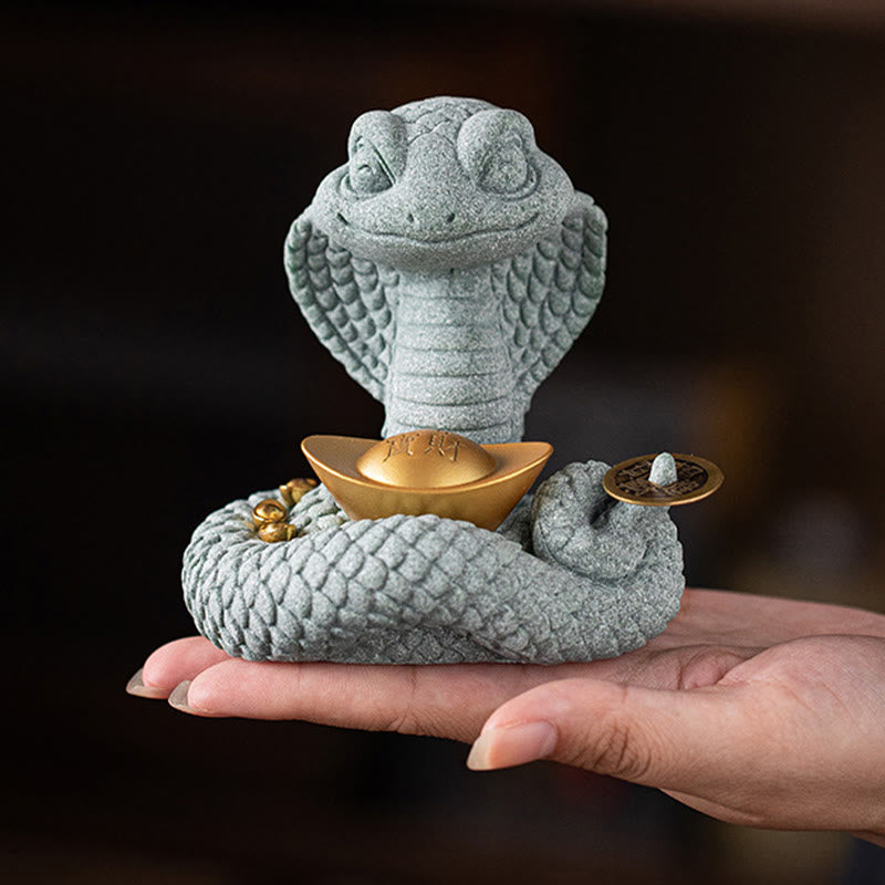 Gold Ingot Snake Chinese Zodiac Home Decoration 10x8.7cm